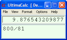 UltimaCalc's main window, at its narrowest, using a large font and pale blue background, running on Windows XP.