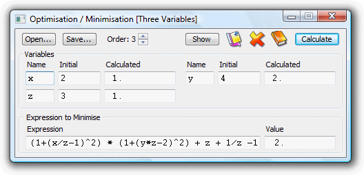 Solving  Minimise / Optimise Expressions with UltimaCalc on Windows Vista.